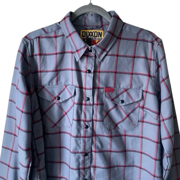 DIXXON Women’s Smoke Eater Flannel Shirt Plaid Gray Red Large NWOT - Picture 3 of 8